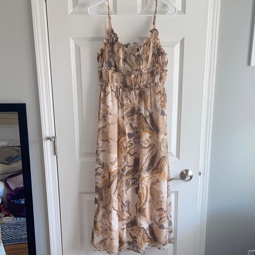 Mittoshop Beige and Brown Midi Dress
